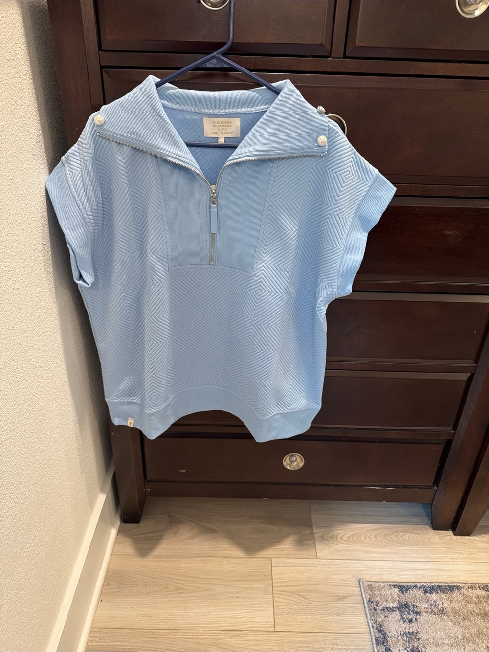 Simply Southern Light Blue Short Sleeve Quarter-Zip Polo with Pearl Snap Collar